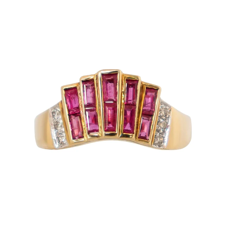 Diamond - Encrusted Women's Rings for Special Occasions in 18K GoldYellow Gold Ruby and Diamond Fan Ring Diamond - Encrusted Women's Rings for Special Occasions in 18K GoldYellow Gold Ruby and Diamond Fan Ring