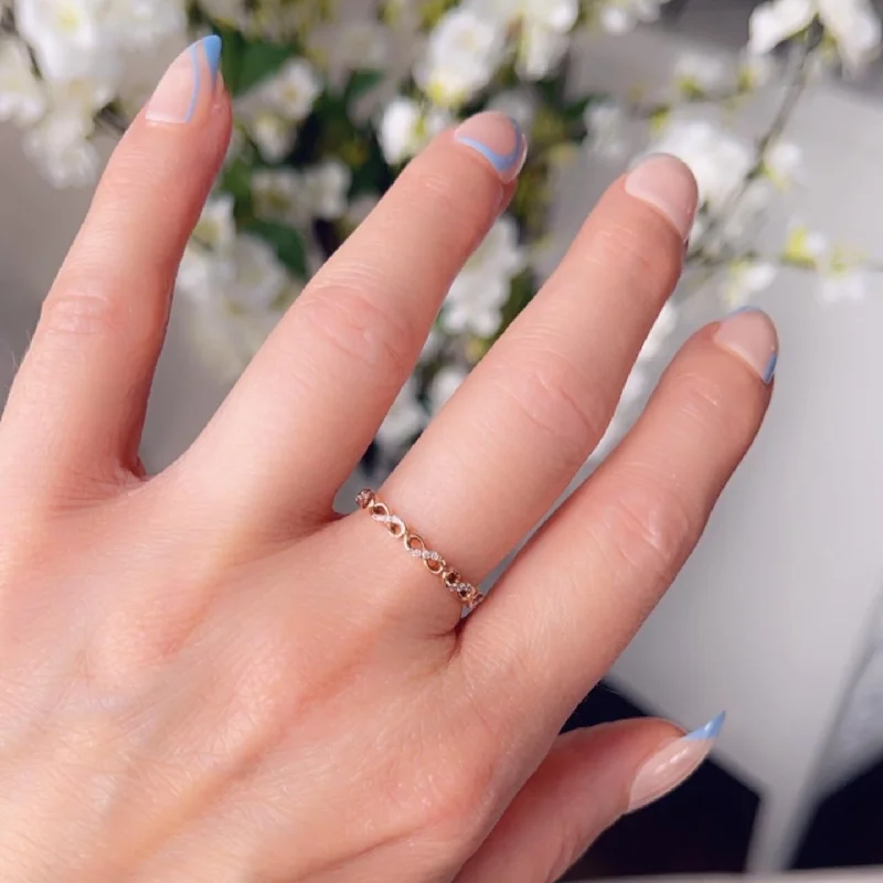 Engagement - Inspired Women's Rings with a Halo of Small DiamondsInfinity rose gold ring Engagement - Inspired Women's Rings with a Halo of Small DiamondsInfinity rose gold ring