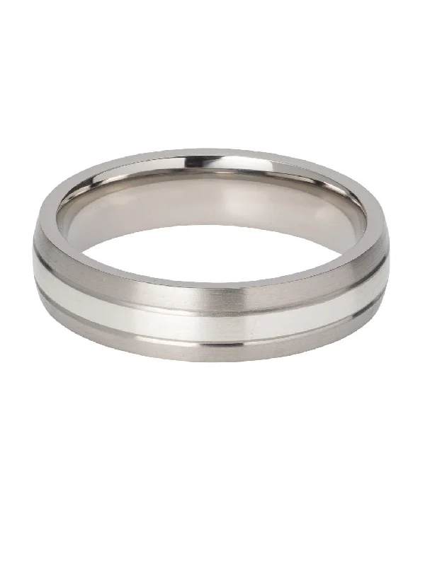 Men's cross - shaped rings for a religious statementUnique & Co Titanium Ring with Silver Inlay Men's cross - shaped rings for a religious statementUnique & Co Titanium Ring with Silver Inlay