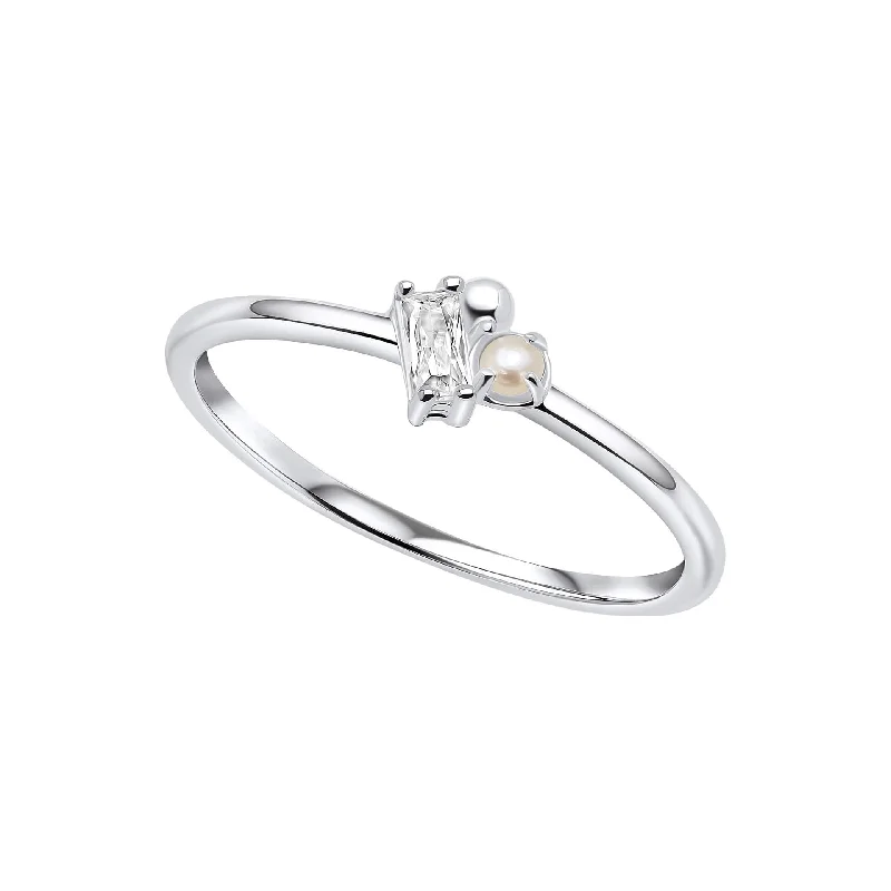 Open - Band Fashion Rings in Sterling Silver with Gemstone InlaysBeginnings Sterling Silver Freswater Pearl Cubic Zirconia White Ring R3896W Open - Band Fashion Rings in Sterling Silver with Gemstone InlaysBeginnings Sterling Silver Freswater Pearl Cubic Zirconia White Ring R3896W