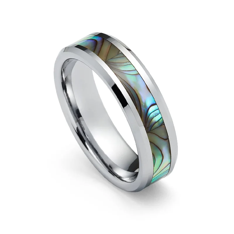 Engagement - Inspired Women's Rings with a Halo of Small Diamonds6mm - Tungsten Carbide Wedding Band with Mother of Pearl Inlay- Tungsten wedding Ring Engagement - Inspired Women's Rings with a Halo of Small Diamonds6mm - Tungsten Carbide Wedding Band with Mother of Pearl Inlay- Tungsten wedding Ring