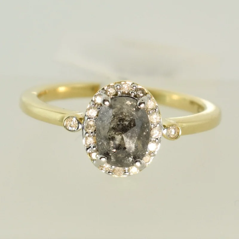 Fashion Rings with Initial Charms in Silver - Plated Metal for a Custom AccessorySalt and Pepper Diamond Oval Halo Ring Fashion Rings with Initial Charms in Silver - Plated Metal for a Custom AccessorySalt and Pepper Diamond Oval Halo Ring