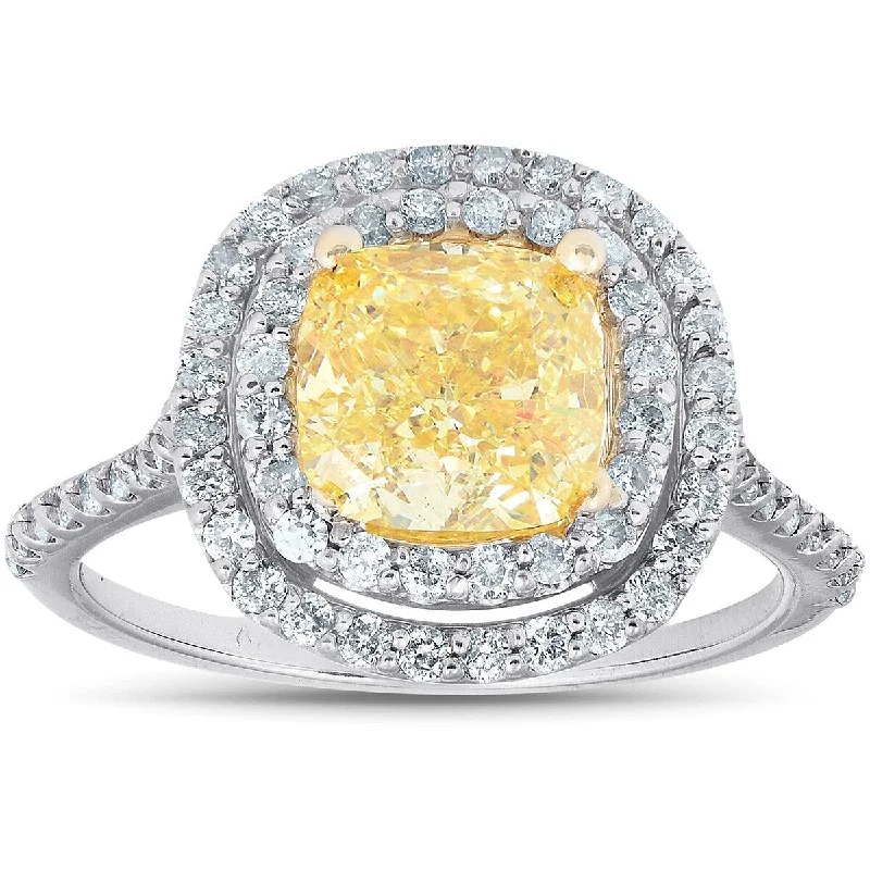 Channel - Set Women's Diamond Rings with Diamonds Securely Held in a Metal Groove for Durability1.55Ct Diamond Fancy Intense Yellow Cushion Engagement Ring Gold (HI, SI) Channel - Set Women's Diamond Rings with Diamonds Securely Held in a Metal Groove for Durability1.55Ct Diamond Fancy Intense Yellow Cushion Engagement Ring Gold (HI, SI)