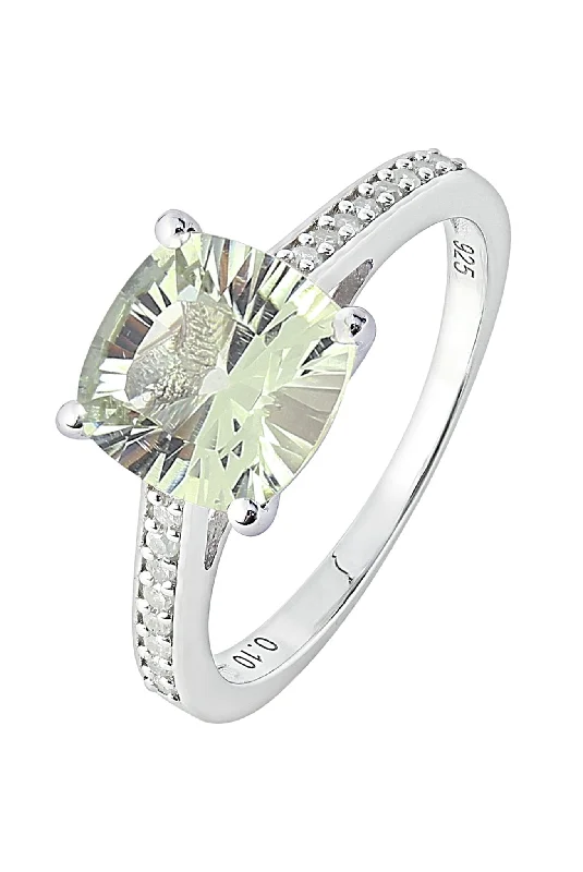 Bohemian - Style Fashion Rings with Turquoise and Silver Filigree for a Free - Spirited LookSterling Silver Green Amethyst and 0.10ct Diamond Ring Bohemian - Style Fashion Rings with Turquoise and Silver Filigree for a Free - Spirited LookSterling Silver Green Amethyst and 0.10ct Diamond Ring
