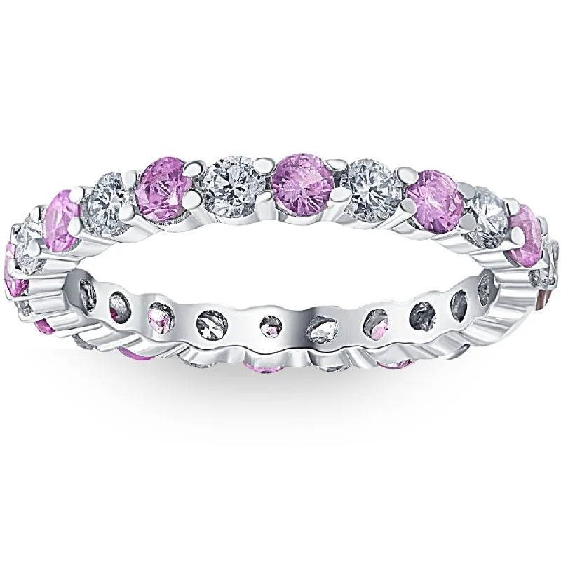 Art Deco - Inspired Women's Diamond Rings with Geometric Designs and Baguette - Cut Diamonds1 cttw Pink Sapphire & Diamond Wedding Eternity Ring 10k White Gold Art Deco - Inspired Women's Diamond Rings with Geometric Designs and Baguette - Cut Diamonds1 cttw Pink Sapphire & Diamond Wedding Eternity Ring 10k White Gold