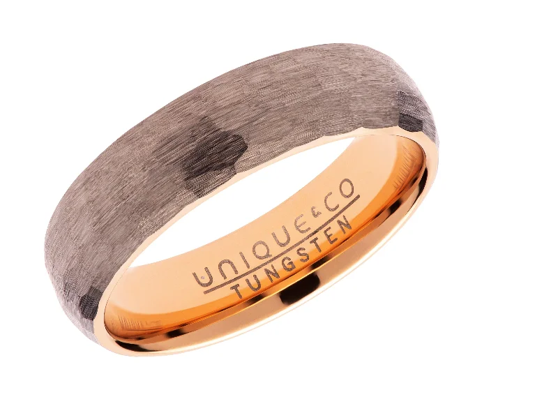 Men's meteorite - inlay rings for a cosmic touchUnique & Co 6mm Hammered Tungsten Carbide Ring with Rose IP Plating Men's meteorite - inlay rings for a cosmic touchUnique & Co 6mm Hammered Tungsten Carbide Ring with Rose IP Plating