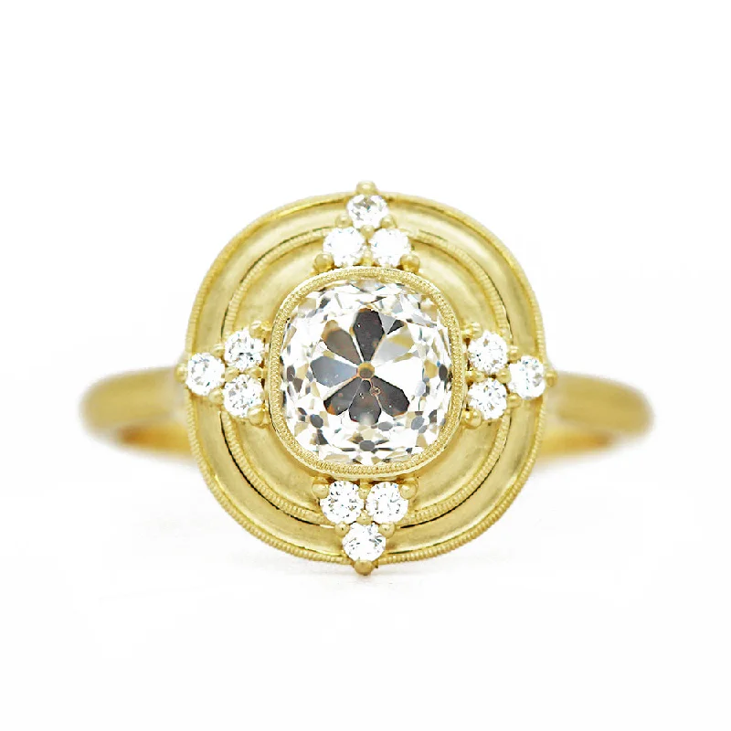 Art Deco - Inspired Women's Diamond Rings with Geometric Designs and Baguette - Cut DiamondsOld Mine Cut Diamond Engagement Ring - "Thea Halo" Art Deco - Inspired Women's Diamond Rings with Geometric Designs and Baguette - Cut DiamondsOld Mine Cut Diamond Engagement Ring - "Thea Halo"