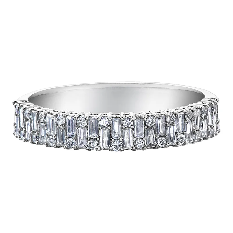 Anniversary rings with a diamond - and - topaz combinationBaguette and Round Cut Diamond Band Anniversary rings with a diamond - and - topaz combinationBaguette and Round Cut Diamond Band
