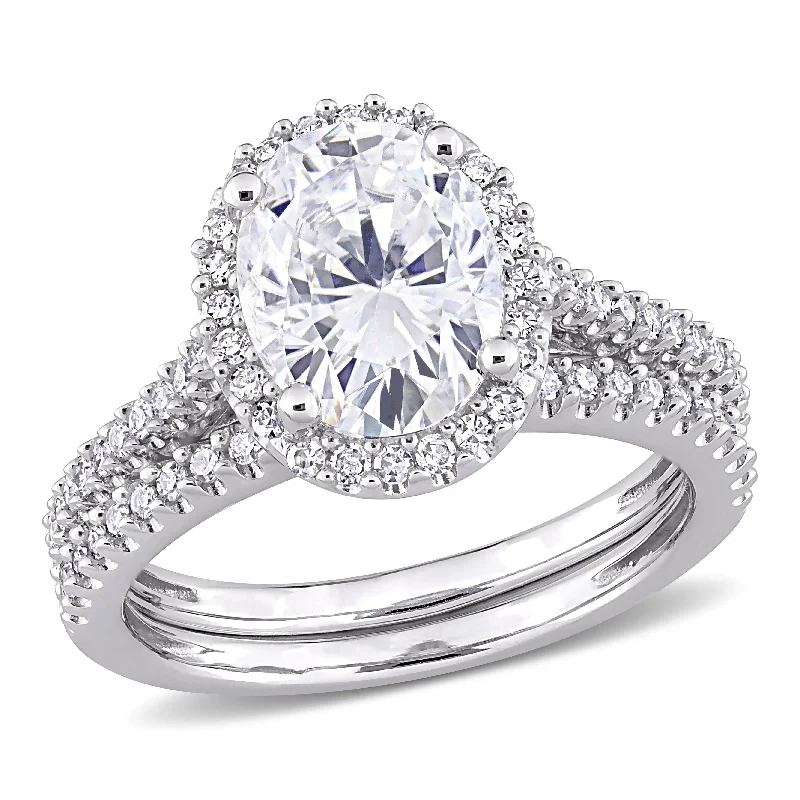 Men's shock - resistant rings for durabilityOval 2ct TGW Moissanite and 1/3ct TDW Diamond Bridal Set in 14k White Gold by Miadora Men's shock - resistant rings for durabilityOval 2ct TGW Moissanite and 1/3ct TDW Diamond Bridal Set in 14k White Gold by Miadora