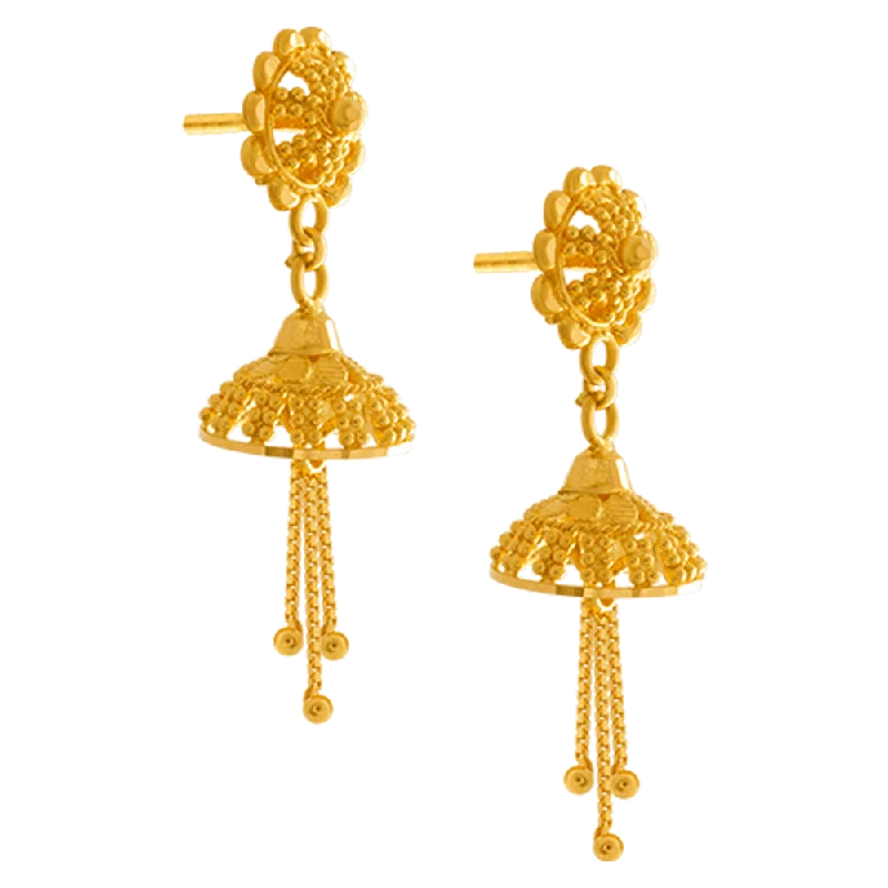 Everyday - wear drop earrings in simple and elegant designs22KT Yellow Gold Jhumki Earrings For Women Everyday - wear drop earrings in simple and elegant designs22KT Yellow Gold Jhumki Earrings For Women