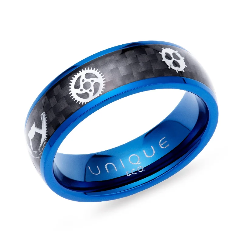 Men's zodiac - sign rings for a personalized touchUnique & Co Blue IP And Carbon Fibre Steel Band Ring Men's zodiac - sign rings for a personalized touchUnique & Co Blue IP And Carbon Fibre Steel Band Ring