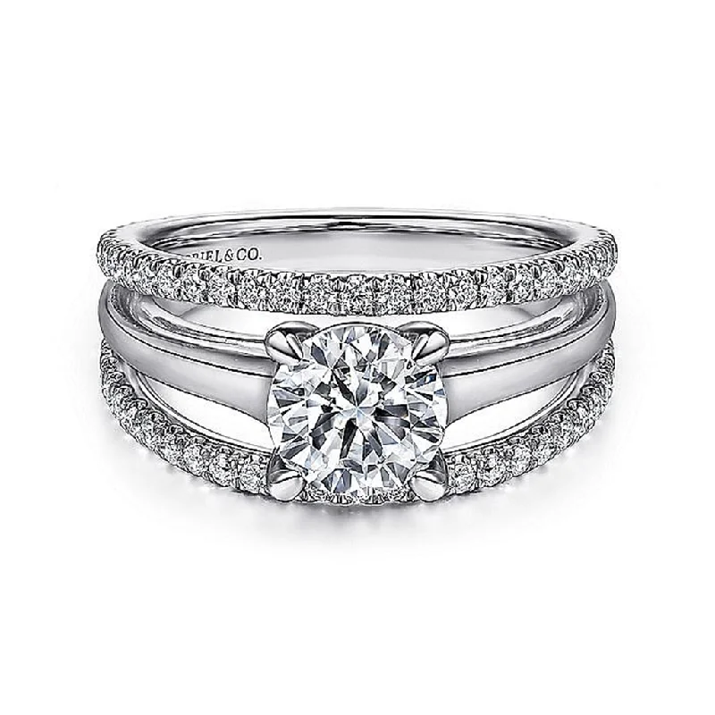 Cushion - Cut Women's Diamond Rings in Platinum with a Soft and Romantic Appearance14K White Gold 'Hamila' Split Shank Round Diamond Engagement Ring Cushion - Cut Women's Diamond Rings in Platinum with a Soft and Romantic Appearance14K White Gold 'Hamila' Split Shank Round Diamond Engagement Ring