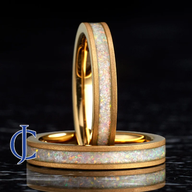 Interlocking Band Women's Rings in White Gold for a Modern DesignRAINEY GOLD - Gold Tungsten Ring with Opal Inlay Interlocking Band Women's Rings in White Gold for a Modern DesignRAINEY GOLD - Gold Tungsten Ring with Opal Inlay