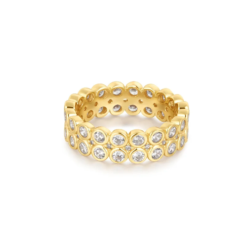 Statement - Making Fashion Rings in Gold - Plated Brass with Oversized Cubic Zirconia StonesAnia Haie Gold Double Row Bezel Ring R058-08G Statement - Making Fashion Rings in Gold - Plated Brass with Oversized Cubic Zirconia StonesAnia Haie Gold Double Row Bezel Ring R058-08G