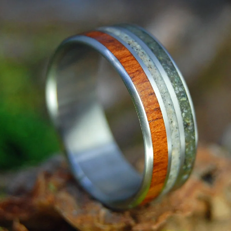 Men's leather - wrapped rings for a rustic charmKalum River High Lake BC | Men's Beach Sand, River Rocks, Snakewood & Titanium Wedding Ring Men's leather - wrapped rings for a rustic charmKalum River High Lake BC | Men's Beach Sand, River Rocks, Snakewood & Titanium Wedding Ring