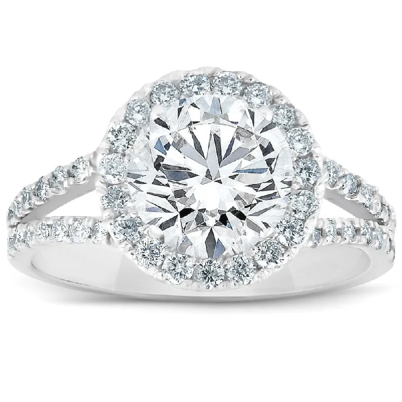 Three - Stone Women's Diamond Rings Symbolizing Past, Present, and Future with Emerald - Cut DiamondsPlatinum 2 Ct Diamond Halo Engagement Ring Split Band Size 6.5 Three - Stone Women's Diamond Rings Symbolizing Past, Present, and Future with Emerald - Cut DiamondsPlatinum 2 Ct Diamond Halo Engagement Ring Split Band Size 6.5