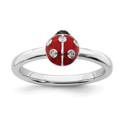 Halo - Style Women's Diamond Rings with a Center Diamond Surrounded by Smaller Diamonds in 18K GoldSterling Silver Stackable Expressions Red & Black LadyBug Diamond Ring Halo - Style Women's Diamond Rings with a Center Diamond Surrounded by Smaller Diamonds in 18K GoldSterling Silver Stackable Expressions Red & Black LadyBug Diamond Ring