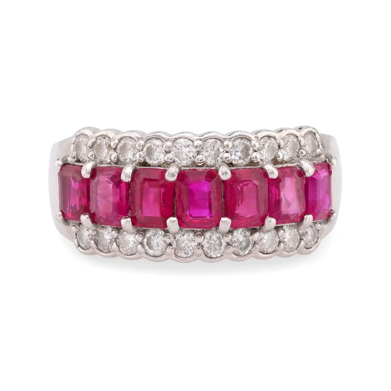 Vintage 1.97 carat total weight ruby diamond platinum band