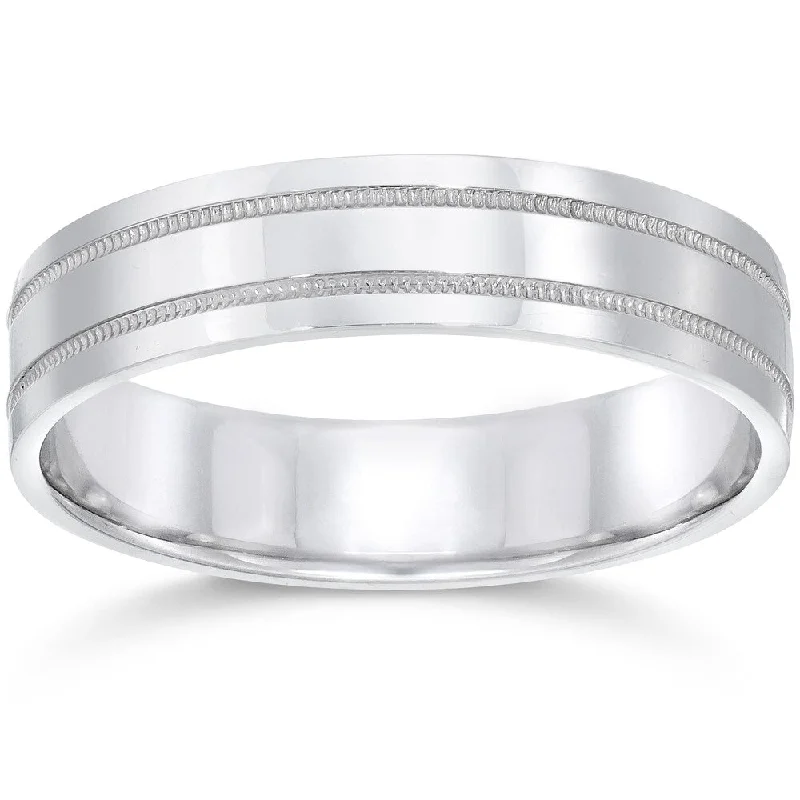 Men's silicone fitness rings for active lifestyles10k White Gold Mens Band 5mm High Polished Doulbe Milgrain Wedding Ring Men's silicone fitness rings for active lifestyles10k White Gold Mens Band 5mm High Polished Doulbe Milgrain Wedding Ring