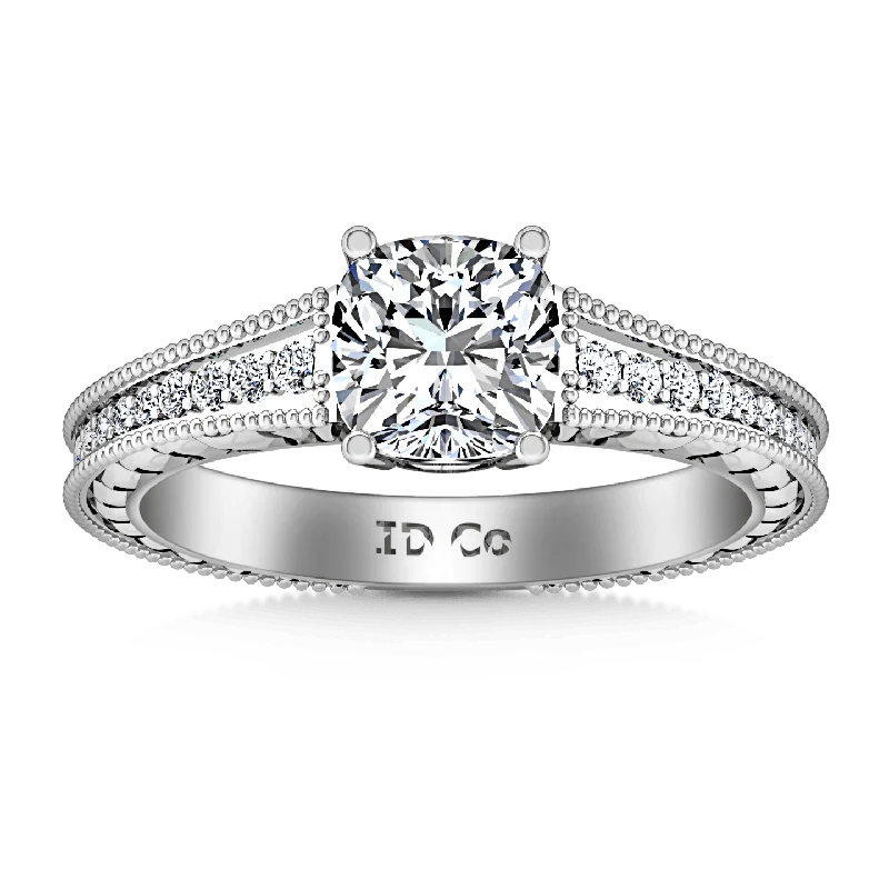 Engagement - Inspired Women's Rings with a Halo of Small DiamondsPave Cushion Cut Diamond Engagement Ring Primrose 14K White Gold Engagement - Inspired Women's Rings with a Halo of Small DiamondsPave Cushion Cut Diamond Engagement Ring Primrose 14K White Gold