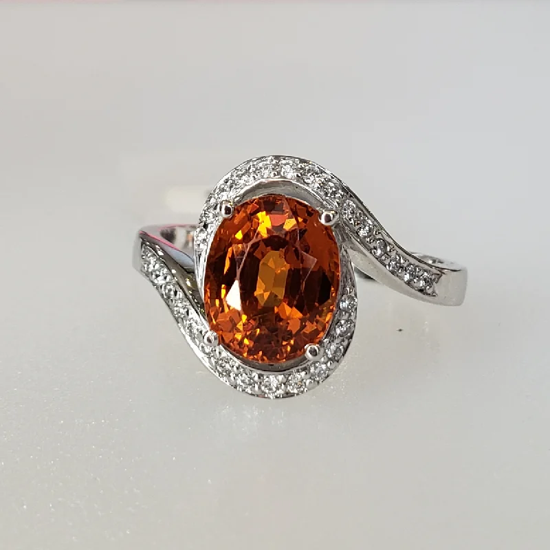 Rhinestone - Embellished Fashion Rings in Silver - Tone Metal for a Glamorous Touch14K White Gold Mandarin Garnet Ring Rhinestone - Embellished Fashion Rings in Silver - Tone Metal for a Glamorous Touch14K White Gold Mandarin Garnet Ring