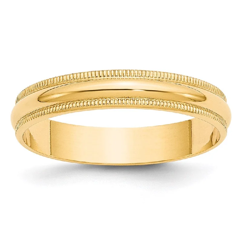 Men's emerald - encrusted rings for a rich green tone14k Yellow Gold 4mm Lightweight Milgrain Half Round Wedding Band Size 4