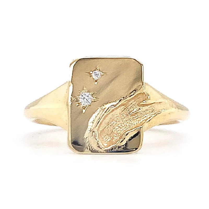 Signature - Design Women's Diamond Rings with a Brand - Specific Pattern and High - Quality DiamondsDiamond & Yellow Gold Signet Ring - "Van Gogh Sunflower" Signature - Design Women's Diamond Rings with a Brand - Specific Pattern and High - Quality DiamondsDiamond & Yellow Gold Signet Ring - "Van Gogh Sunflower"