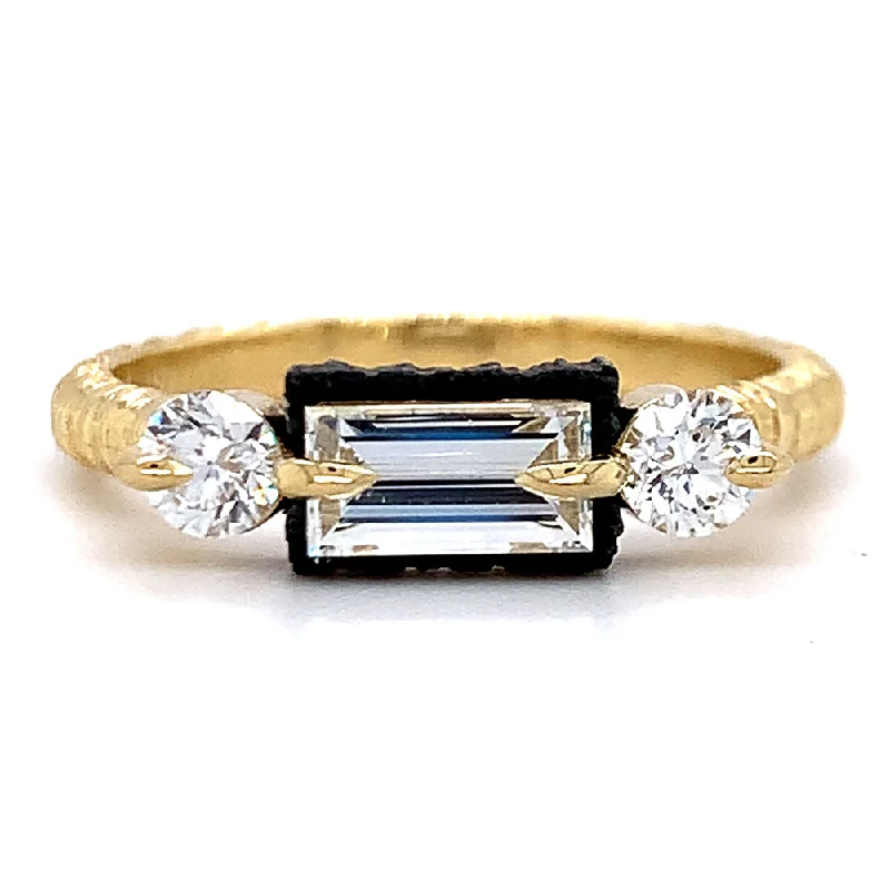 Cathedral - Style Women's Diamond Rings with a Raised Center Setting and Elaborate MetalworkYellow Gold & Triple Diamond Engagement Ring - "Resonance" Cathedral - Style Women's Diamond Rings with a Raised Center Setting and Elaborate MetalworkYellow Gold & Triple Diamond Engagement Ring - "Resonance"