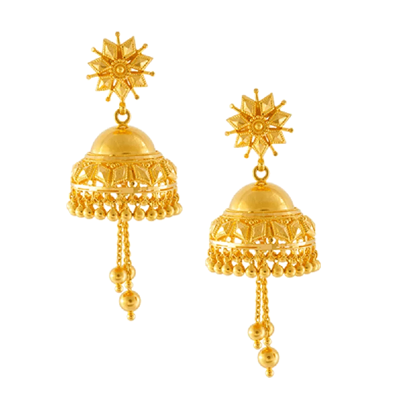 Leaf - shaped drop earrings for a nature - inspired aesthetic22KT Yellow Gold Jhumki Earrings For Women Leaf - shaped drop earrings for a nature - inspired aesthetic22KT Yellow Gold Jhumki Earrings For Women