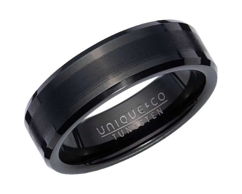 Men's anchor - themed rings for a nautical lookUnique & Co Flat Black Tungsten Ring