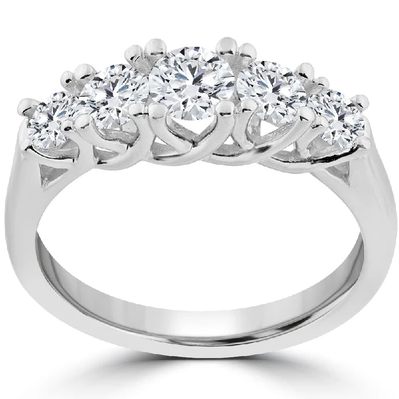 Cluster - Style Women's Diamond Rings with Multiple Small Diamonds Arranged in a Stunning Pattern14k White Gold 1 Ct TDW 5-Stone Graduated Round Diamond Wedding Ring - White I-J - White I-J Cluster - Style Women's Diamond Rings with Multiple Small Diamonds Arranged in a Stunning Pattern14k White Gold 1 Ct TDW 5-Stone Graduated Round Diamond Wedding Ring - White I-J - White I-J