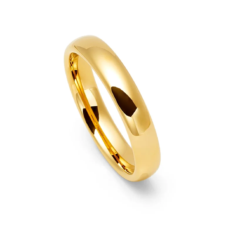Minimalist Women's Rings with a Single Pearl in 14K Gold - Plated Bands4mm - 14k Yellow Gold Tungsten Wedding Band, High Polish Dome Shape, Anniversary Ring