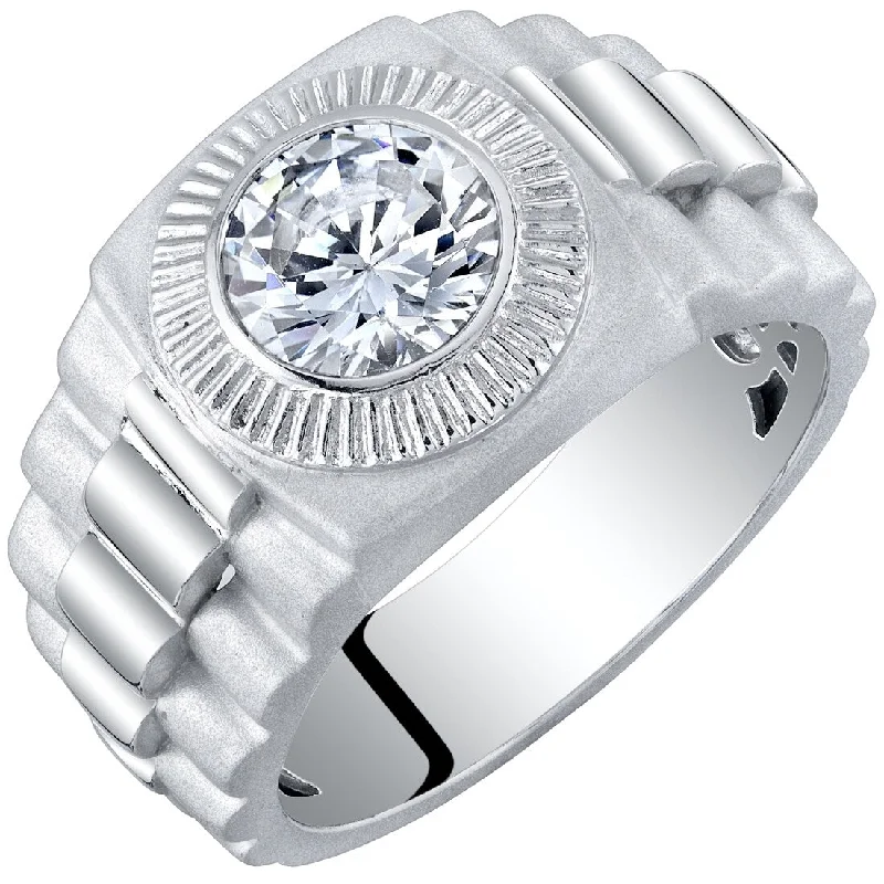 Men's sports - team logo rings for fansMen's 2 ct Moissanite Round Sterling Silver Ring in Matte Finish Men's sports - team logo rings for fansMen's 2 ct Moissanite Round Sterling Silver Ring in Matte Finish