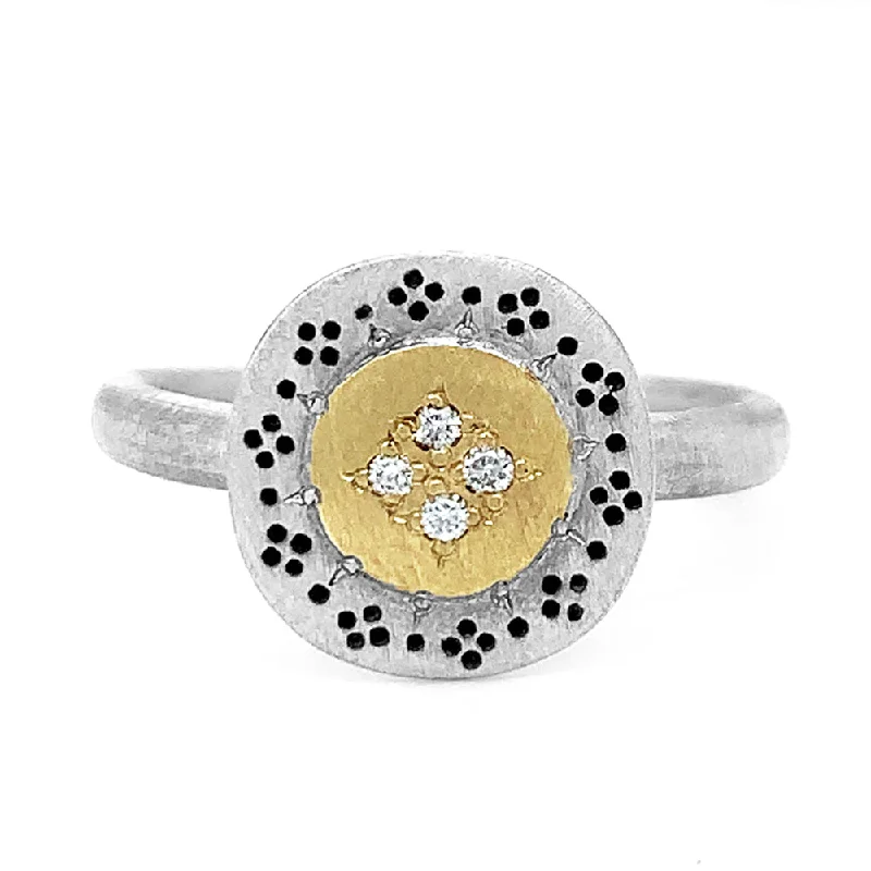 Women's Diamond Rings with Sapphire Accents in Blue for a Colorful and Sophisticated TouchSilver & Gold Diamond Ring - "Four Star Harmony" Women's Diamond Rings with Sapphire Accents in Blue for a Colorful and Sophisticated TouchSilver & Gold Diamond Ring - "Four Star Harmony"