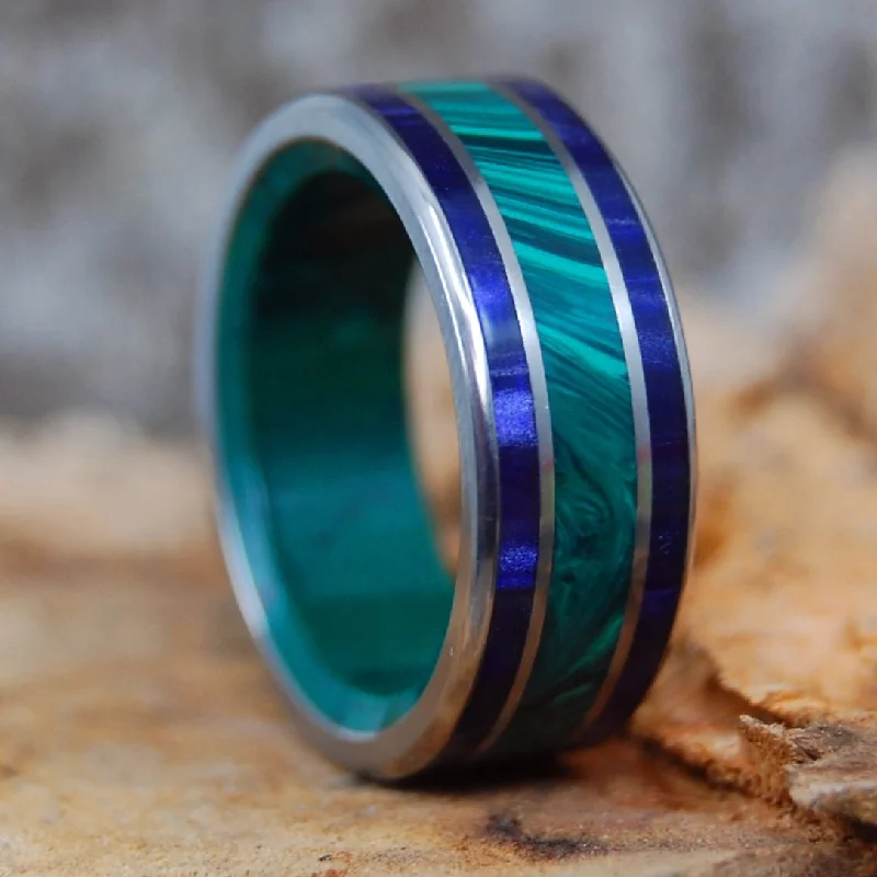 Magnetic Clasp Women's Rings for Easy Wearing and RemovalThe Purple Sage | Men's Malachite, Jade, Purple Marbled Opalescent & Titanium Wedding Ring Magnetic Clasp Women's Rings for Easy Wearing and RemovalThe Purple Sage | Men's Malachite, Jade, Purple Marbled Opalescent & Titanium Wedding Ring