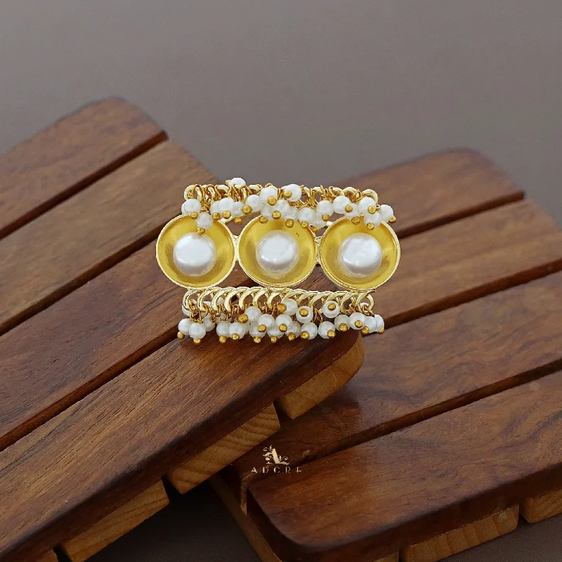 Geometric - shaped double finger rings for a contemporary styleKaveri Golden Tri Circle Pearl Ring Geometric - shaped double finger rings for a contemporary styleKaveri Golden Tri Circle Pearl Ring