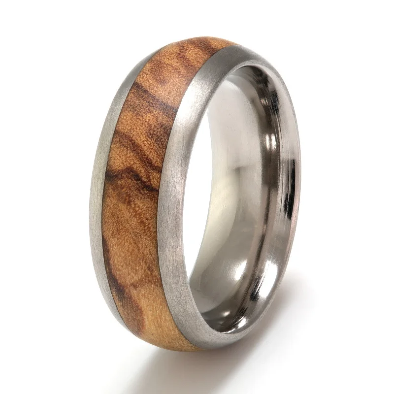 Men's multi - colored gemstone rings for a vibrant styleTitanium Ring 8mm Rounded with Wood Inlay Men's multi - colored gemstone rings for a vibrant styleTitanium Ring 8mm Rounded with Wood Inlay