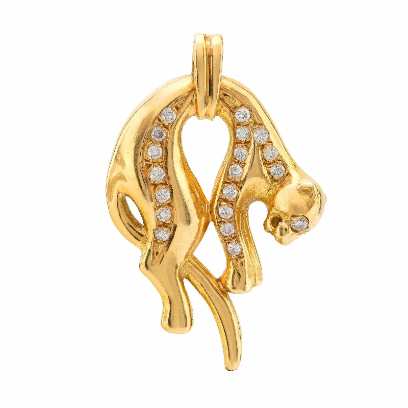 French 18k yellow gold diamond panther pendant