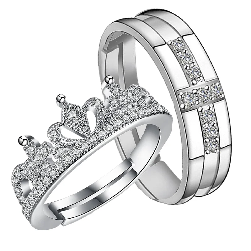 Everyday - wear double finger rings in simple designsCouple Ring Set with Crystal