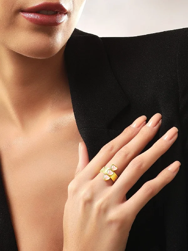 Women's Rings with Birthstones for a Personalized TouchRubans Voguish 18K Gold Plated Heart Charm With Textured Open Ring. Women's Rings with Birthstones for a Personalized TouchRubans Voguish 18K Gold Plated Heart Charm With Textured Open Ring.