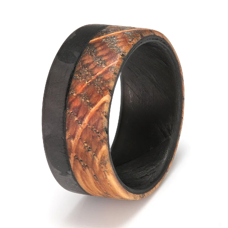 Men's budget - friendly rings for cost - conscious shoppersCarbon Fibre Ring 10mm with Whisky Barrel Oak Men's budget - friendly rings for cost - conscious shoppersCarbon Fibre Ring 10mm with Whisky Barrel Oak