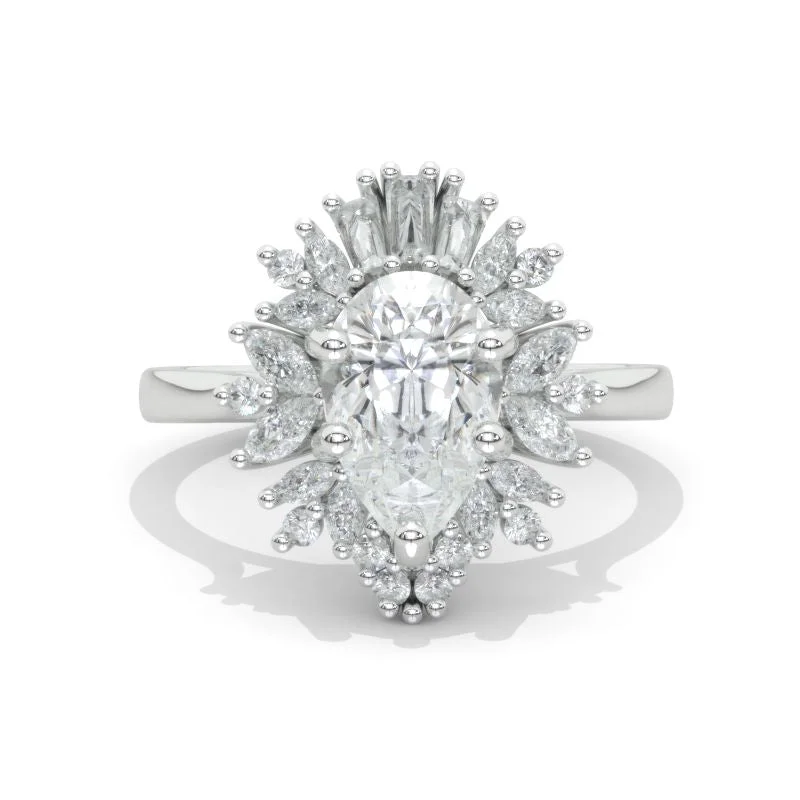 3 Carat Pear Cut Moissanite Halo Gold Engagement Ring