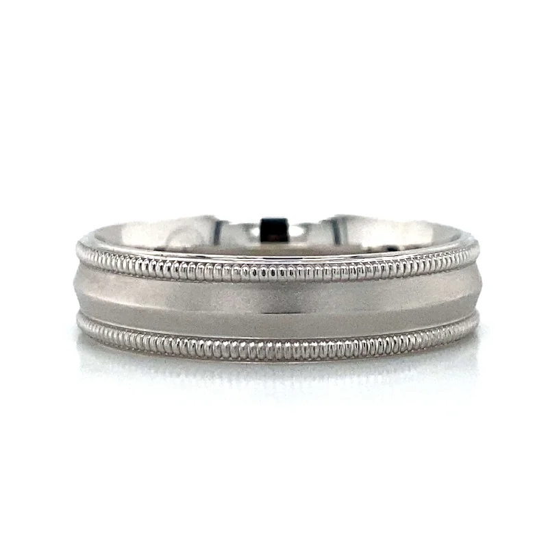 Men's stainless - steel promise rings with a matte finish18k White Gold Verragio Miligrain Band Men's stainless - steel promise rings with a matte finish18k White Gold Verragio Miligrain Band