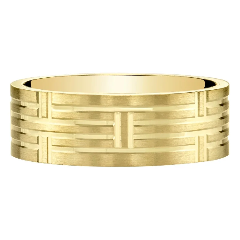 Men's anti - allergy rings for sensitive skinMens 14k Yellow Gold Wedding Ring Band 7mm Geometric Style Comfort Fit Men's anti - allergy rings for sensitive skinMens 14k Yellow Gold Wedding Ring Band 7mm Geometric Style Comfort Fit