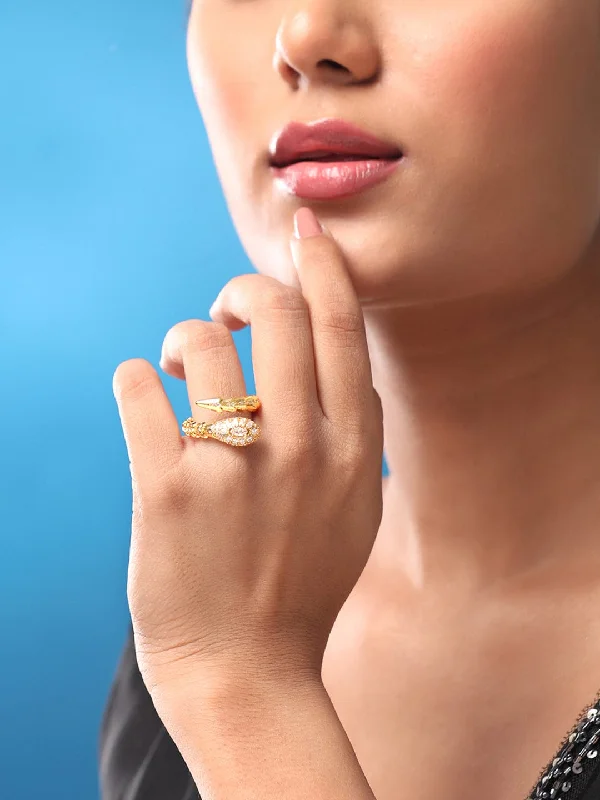 Art Deco - Inspired Women's Rings with Geometric Shapes in 14K GoldRubans Voguish 18K Gold Plated Serpent Textured Marquise Zirconia Studded Wrap Ring Art Deco - Inspired Women's Rings with Geometric Shapes in 14K GoldRubans Voguish 18K Gold Plated Serpent Textured Marquise Zirconia Studded Wrap Ring