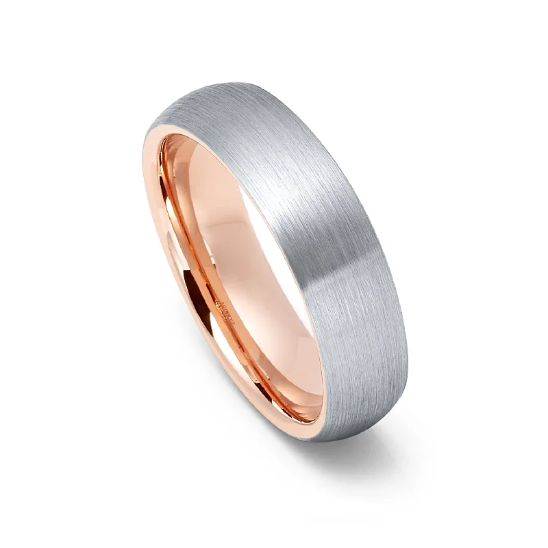 Interlocking Band Women's Rings in White Gold for a Modern Design6mm - Mens Tungsten Wedding Band, Brushed Silver with Rose Gold Inside Inlay Interlocking Band Women's Rings in White Gold for a Modern Design6mm - Mens Tungsten Wedding Band, Brushed Silver with Rose Gold Inside Inlay
