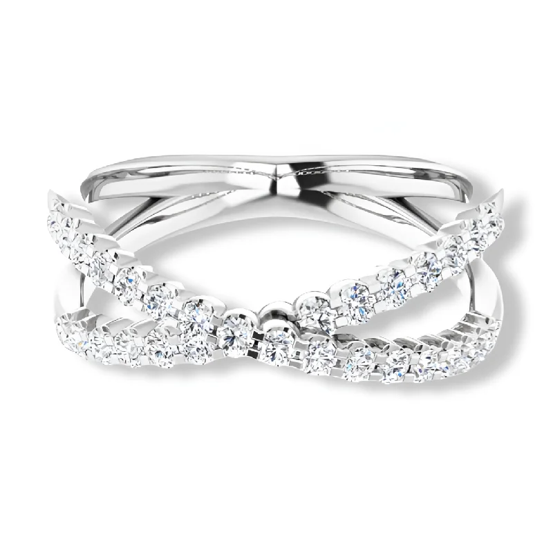 Emerald - set anniversary rings for a pop of colorCriss Cross Round Diamond Band