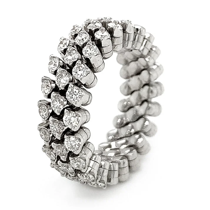 Cluster - Style Women's Diamond Rings with Multiple Small Diamonds Arranged in a Stunning Pattern18K White Gold Three Row Expandable Brevetto Diamond Ring Cluster - Style Women's Diamond Rings with Multiple Small Diamonds Arranged in a Stunning Pattern18K White Gold Three Row Expandable Brevetto Diamond Ring