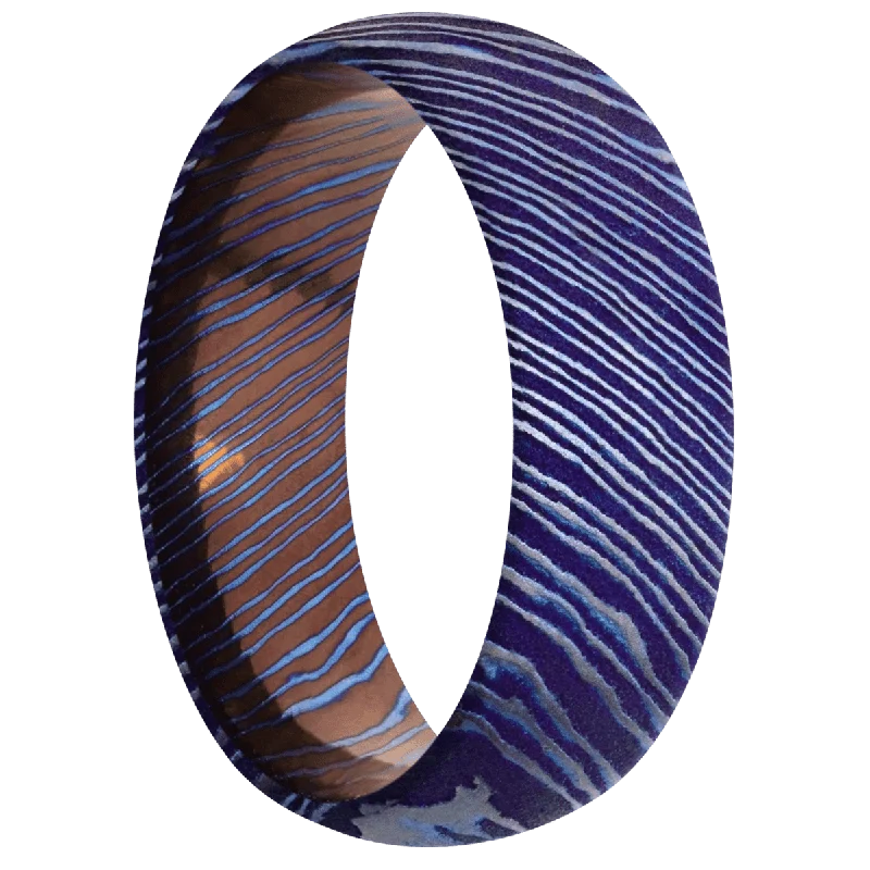 Men's polished brass rings with a warm glowTitanium Damascus + Satinetched Finish