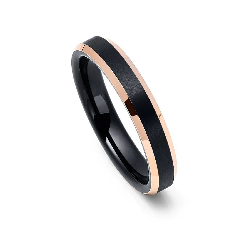 Stackable Gemstone Rings for Women in Amethyst, Sapphire, and Emerald4mm - Rose Gold Tungsten Carbide Wedding Band Shinny Beveled Edges Brushed Black Center Stackable Gemstone Rings for Women in Amethyst, Sapphire, and Emerald4mm - Rose Gold Tungsten Carbide Wedding Band Shinny Beveled Edges Brushed Black Center